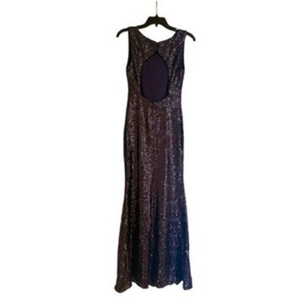 Navy Sequined Mermaid Gown Keyhole Back Formal Dress Women Small - Picture 3 of 8